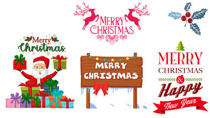 Merry Christmas Santa Claus with Elf and Gingerbread Characters, Santa and Elf Pulling Gifts on Christmas Night Vector Illustration, Merry Christmas Santa Claus with Elf, Gifts and Gingerbread Charact