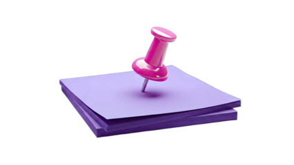 Pink Push Pin on Purple Sticky Notes - Office Concept