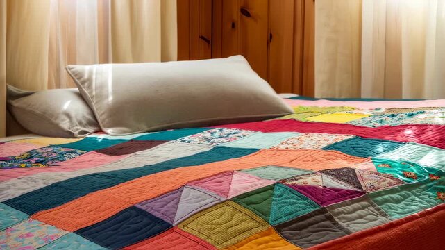 Cozy Colorful Patchwork Quilt On Bed