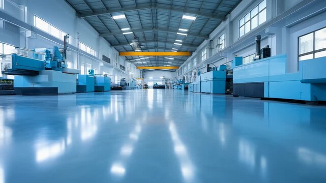 Modern industrial workshop with CNC machines and bright lighting for efficient manufacturing