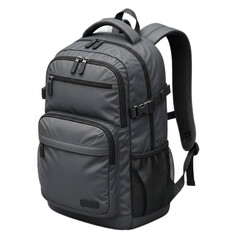 Fototapeta premium Durable dark gray backpack with multiple compartments and padded straps designed for school travel or daily commute isolated on white background