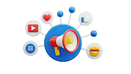 Social Media Marketing Concept with Megaphone and Icons