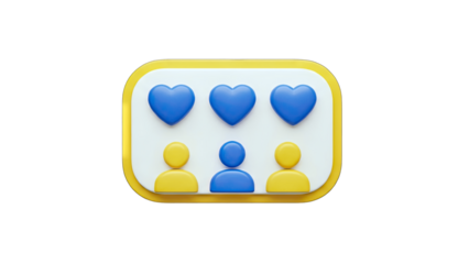 Social Media Likes: 3D Hearts and People Icon on White