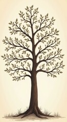 Obraz premium A tree with green leaves on a beige background genealogy tree concept