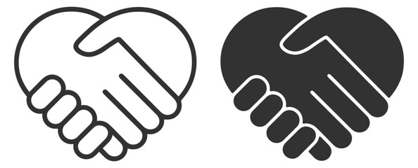 Handshake in heart shape, trust care and partnership relationship concept icon on transparent background