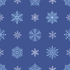Seamless pattern with cute minimalist snowflakes. Gentle winter holiday design for Christmas, New Year. Perfect for banner, wallpaper, wrapping paper, background, card, poster. Vector illustration
