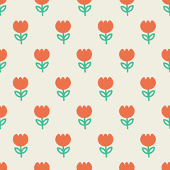 Cute spring vector pattern with orange flowers