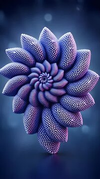 Abstract fractal flower bloom with intricate spiral patterns and a textured surface rendered in cool blue and purple tones for a modern digital art aesthetic