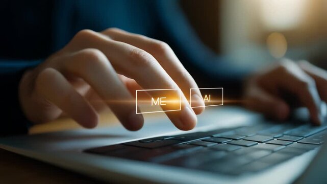 Engaging hand typing on a laptop showcasing AI and human interaction concepts