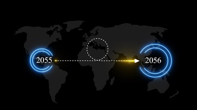 Futuristic Map Animation with Glowing Connections and Year 2055 Highlighted animated globe digital map