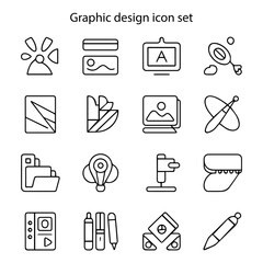 Graphic Design Line Icons Set with Creative Tools Color Palette Pen Monitor Folder Editing Symbols Minimal Vector Illustration Collection


