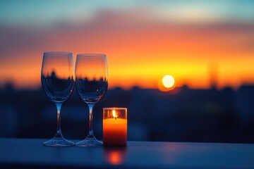 Romantic Sunset with Wine Glasses