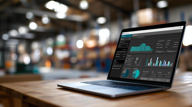 Inventory management software interface displays real-time data on stock levels order status and warehouse operations, providing insights and analytics to optimize inventory, logistics