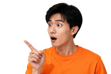 [Transparent Background PNG]Surprised man pointing with open mouth and wide eyes