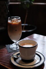 Coffee on table and blured cafe stock photo, Japan