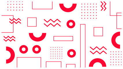 赤と白のメンフィス幾何学パターン背景｜モダンでポップな抽象デザイン © marumochi