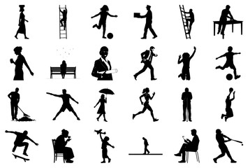 Silhouettes of People in Daily Life and Sports Keywords silhouette, people, woman, man, child