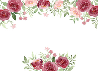 Watercolor Red Rose Floral Border Background
