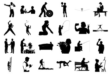 Silhouettes of People in Social, Recreational, and Daily Activities