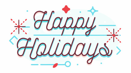 Happy holidays thin line calligraphy 2d vector graphic with colorful stars