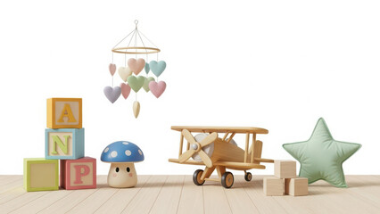 Obraz premium Colorful nursery decor with blocks and airplane