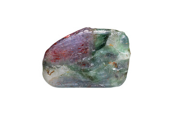 Cordierite (Iolite-Sunstone) gemstone with dendritic and hematite inclusion on white background (selective focus)