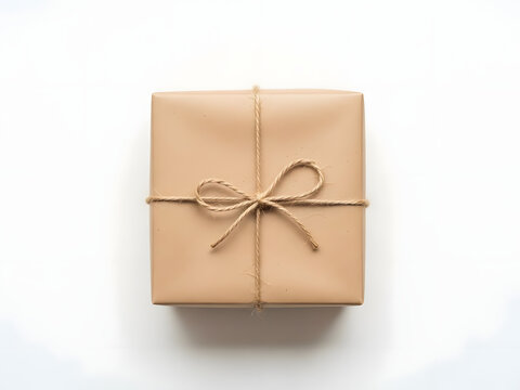 Simple square gift package tied with twine