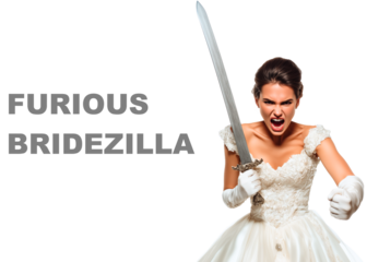 furious bridezilla with a sword isolated over white (transparent) background