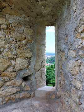 loophole in stone wall. Ruins. Old castle Samobor. Croatia