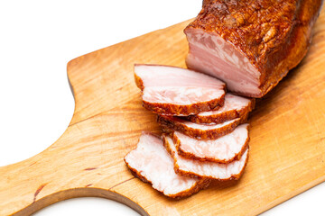 smoked pork close-up on a white isolated background