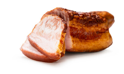 smoked pork close-up on a white isolated background