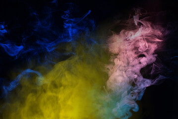 Blue and pink steam on a black background.