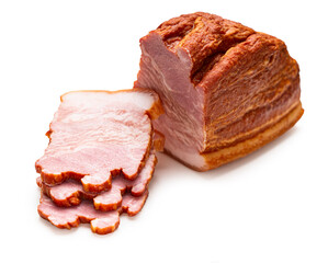 smoked pork close-up on a white isolated background