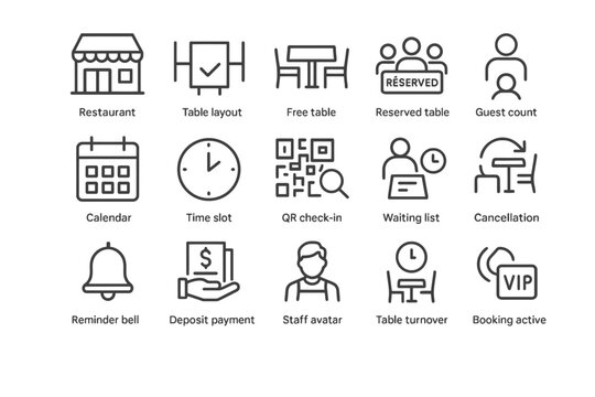 Restaurant icon set for reservation and management systems