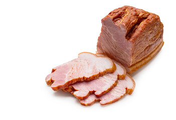 smoked pork close-up on a white isolated background