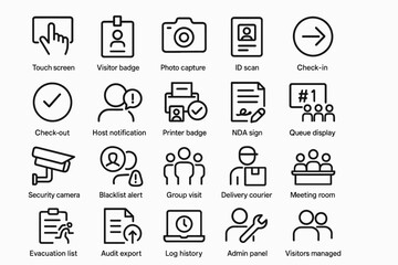 Fototapeta premium Icon set: visitor management and security system elements