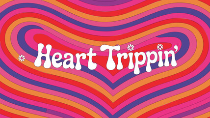 Vibrant heart shaped wavy lines in pink, orange, and purple hues with white text and flowers, forming a colorful gradient background