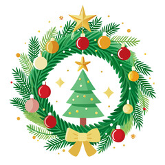 christmas tree with balls and snowflakes