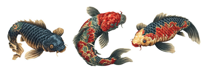 Fototapeta premium Artistic Representation of Colorful Koi Fish Symbolizing Life and Folklore Themes