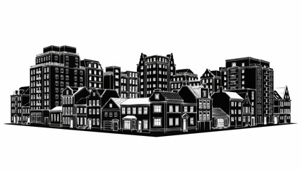 Obraz premium Black and White Cityscape with Diverse Buildings.