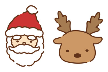 手描き風のかわいいサンタクロースとトナカイのイラストセット