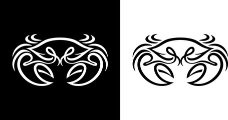 Tribal Style Crab Icon Symbol Illustration, Zodiac Sign Cancer, Marine Life Art © Dhani