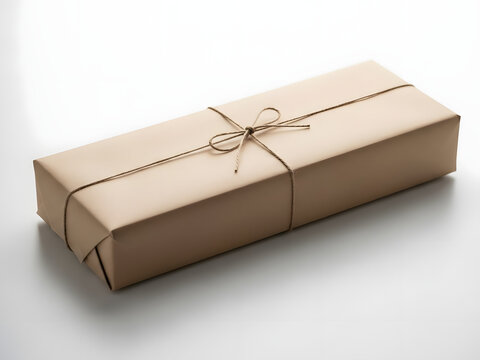Wrapped rectangular gift package tied with twine string