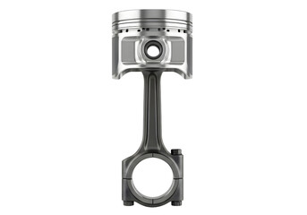 Detailed 3d rendering of an engine piston and connecting rod assembly isolated on black background