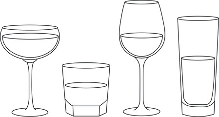 Hand drawn cocktail glass line art illustration