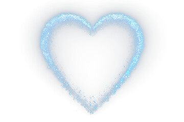 Sparkling light blue heart shape, icy particles, winter romance, magical glow effect overlay, isolated PNG, transparent background.