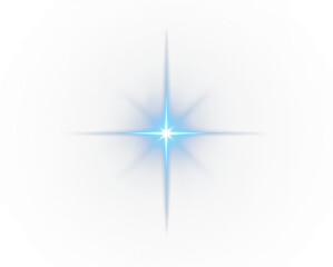 Bright light blue star flare, sharp rays, dynamic sparkle effect, powerful glow overlay, isolated PNG, transparent background