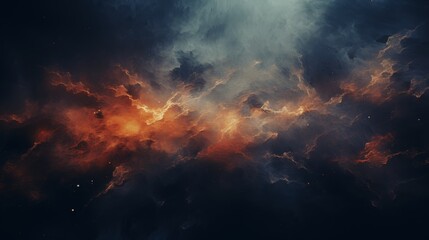 Fototapeta premium A mesmerizing cosmic landscape featuring swirling clouds of orange and blue hues, representing the beauty of the universe.