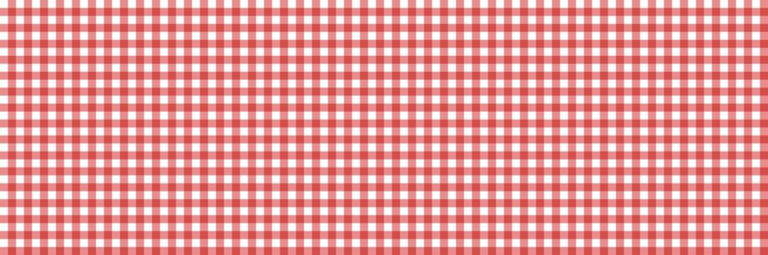 Red gingham check seamless pattern with classic picnic tablecloth style. Simple geometric background ideal for fabric, wallpaper, wrapping paper, kitchen decor, and retro design projects.