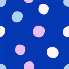Polka dot, seamless endless pattern. Abstract background, texture design with big hand-drawn spots. Modern style repeating print for fabric, textile, wrapping and wallpaper. Flat vector illustration.